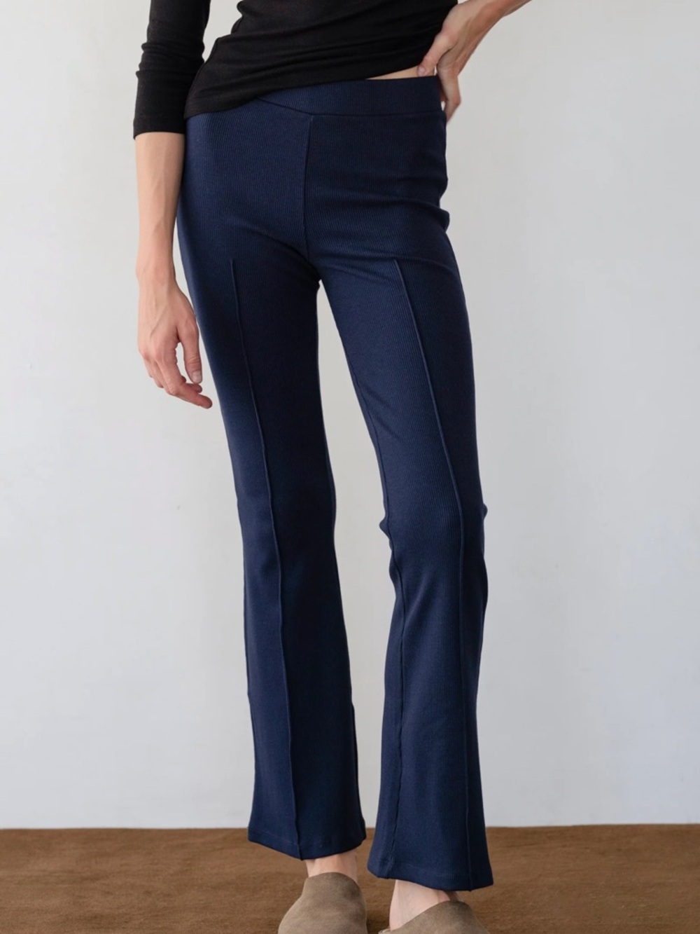 Donni The Rib Kick Flare Pants In Classic Navy Blue Size Small S Ribbed Pull On